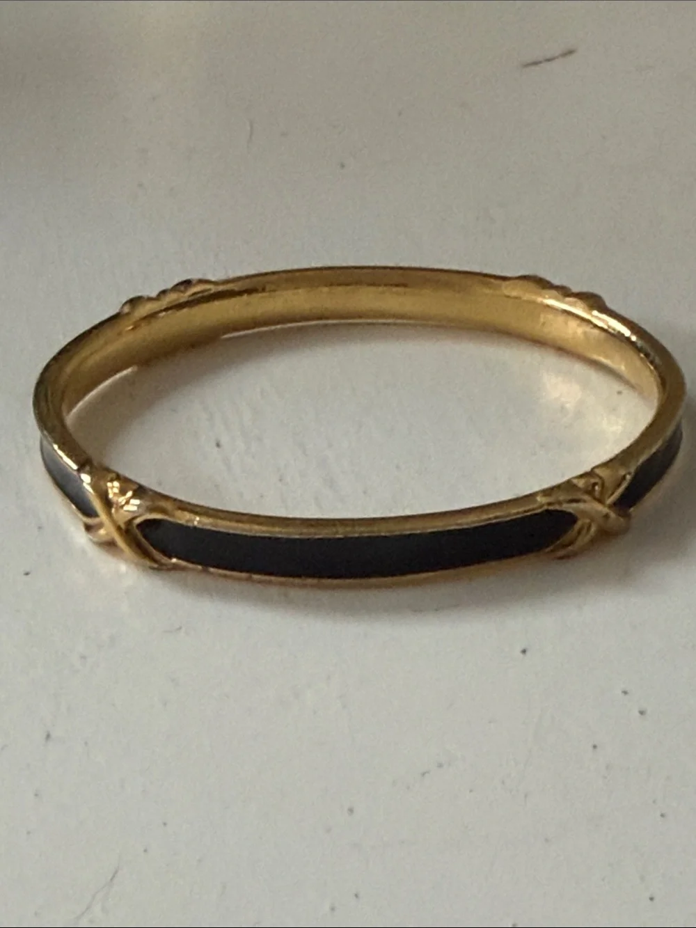 CrownTrifari Gold-Tone Bracelet with Black Enamel Band